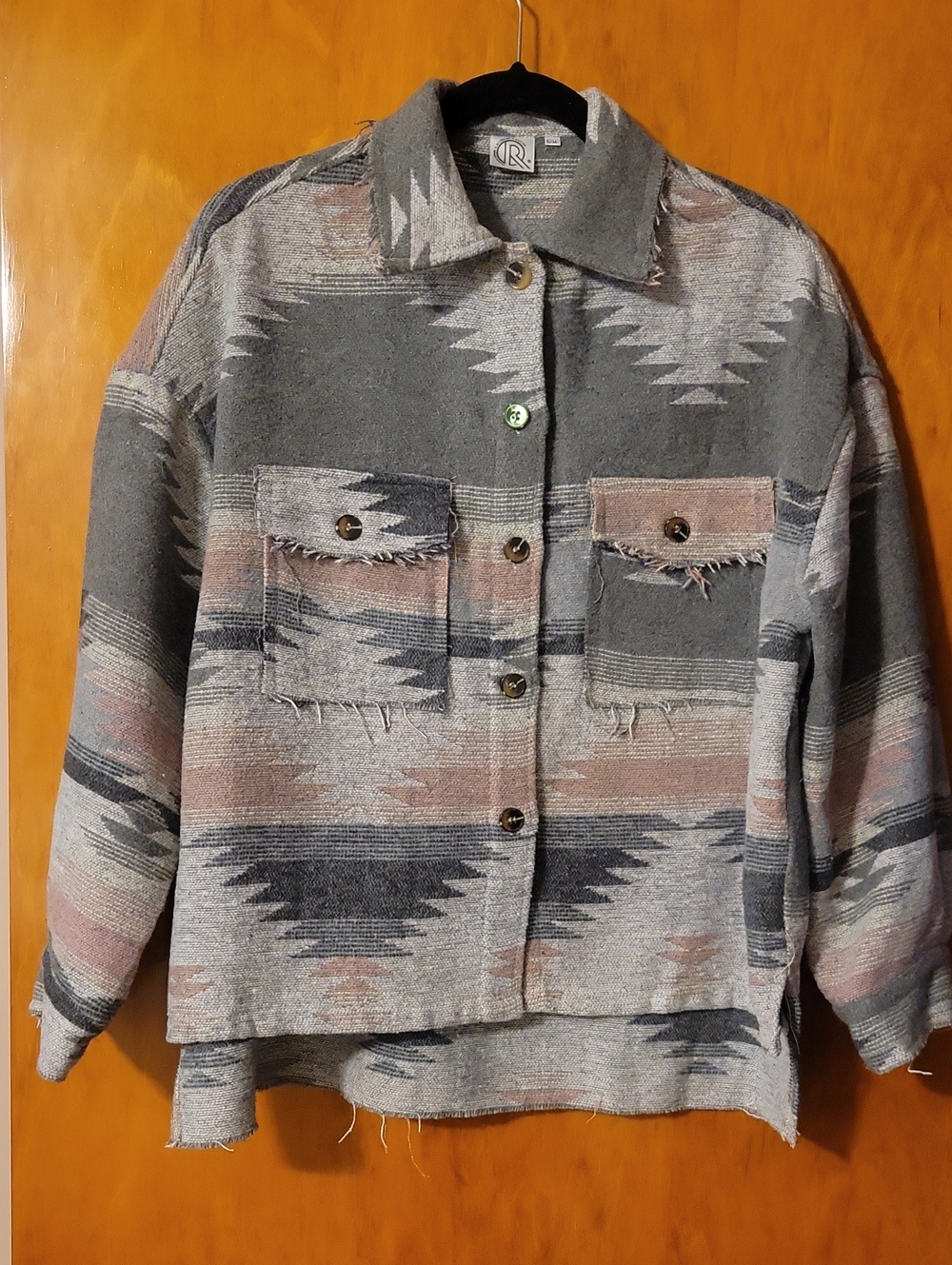 Accessorize Gray Patterned Utility Jacket with Pink-Tan Accents